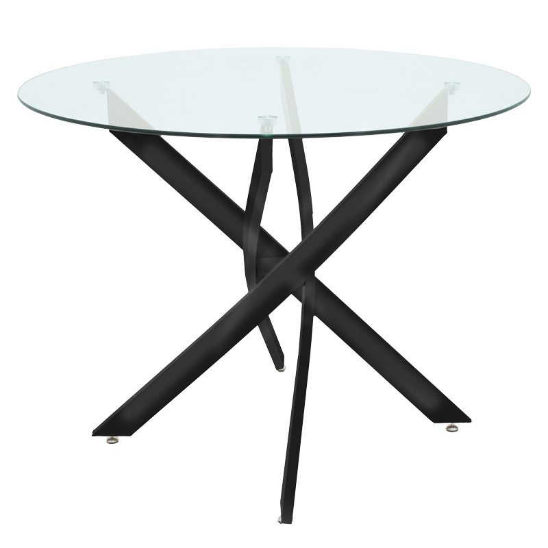 Masa Antoro din sticla cu picioare din metal negru 100x100x75 cm