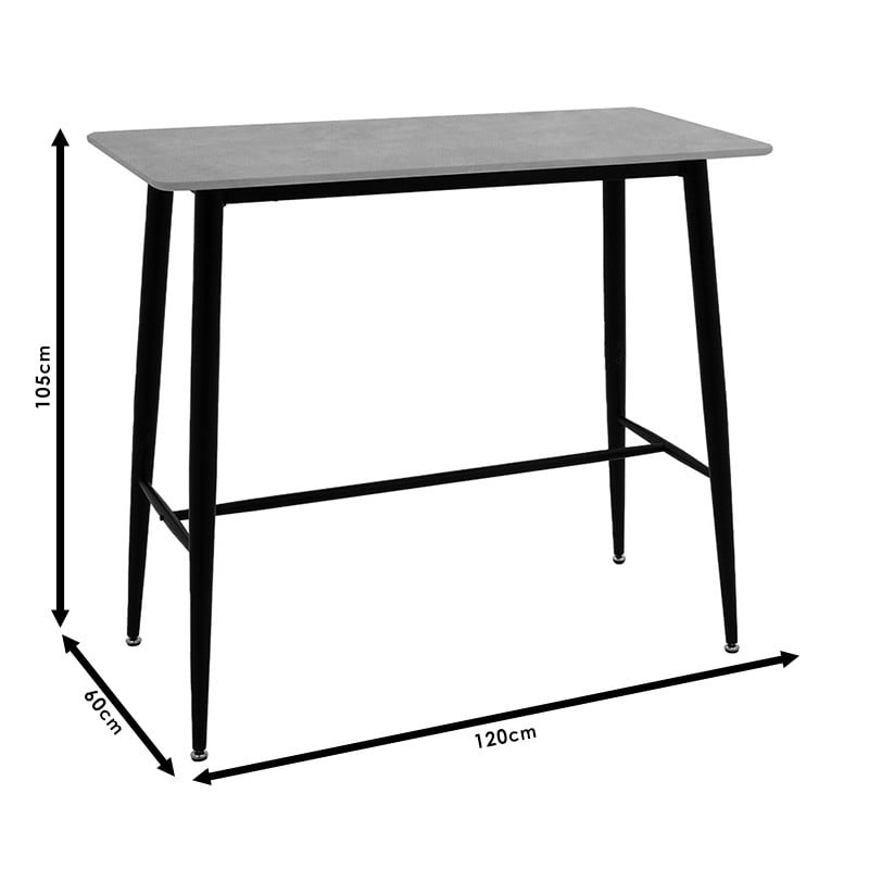 Masa de bar Harriet MDF de culoare ciment - negru 120x60x105cm