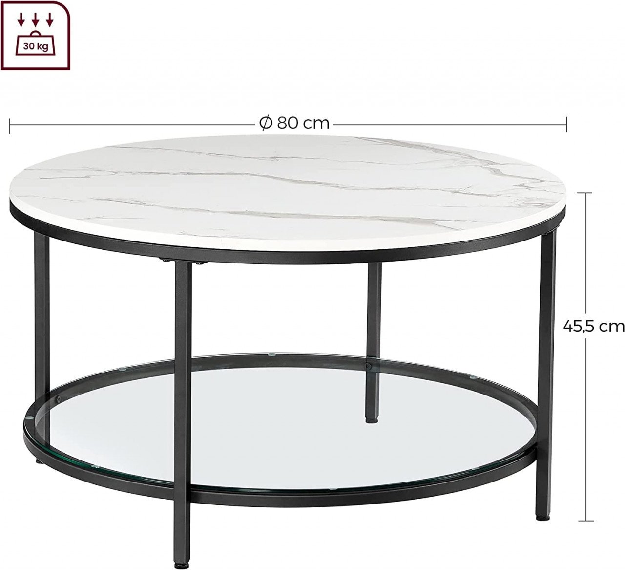 Masuta de cafea, Vasagle, Alb-Negru, 80x80x45 cm - 2 | YEO