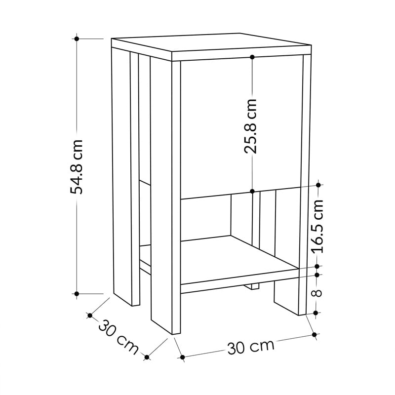 Noptiera Ema melamina alb natural 30x30x55 cm