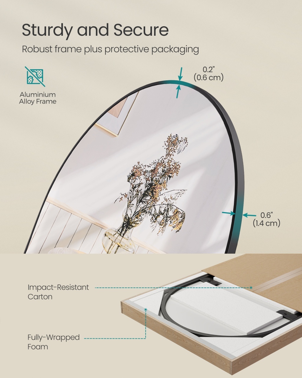 Oglinda de podea Negru Songmics 160x50x1.3 cm - 3 | YEO