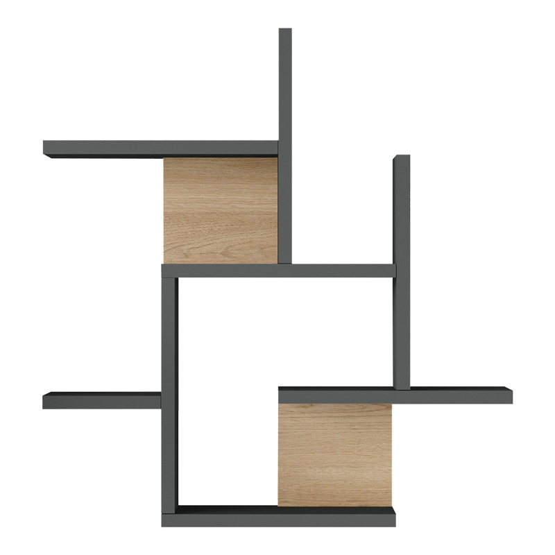 Raft de perete Nogara, Pako World, Antracit-Natural, 62x14x66 cm - 3 | YEO