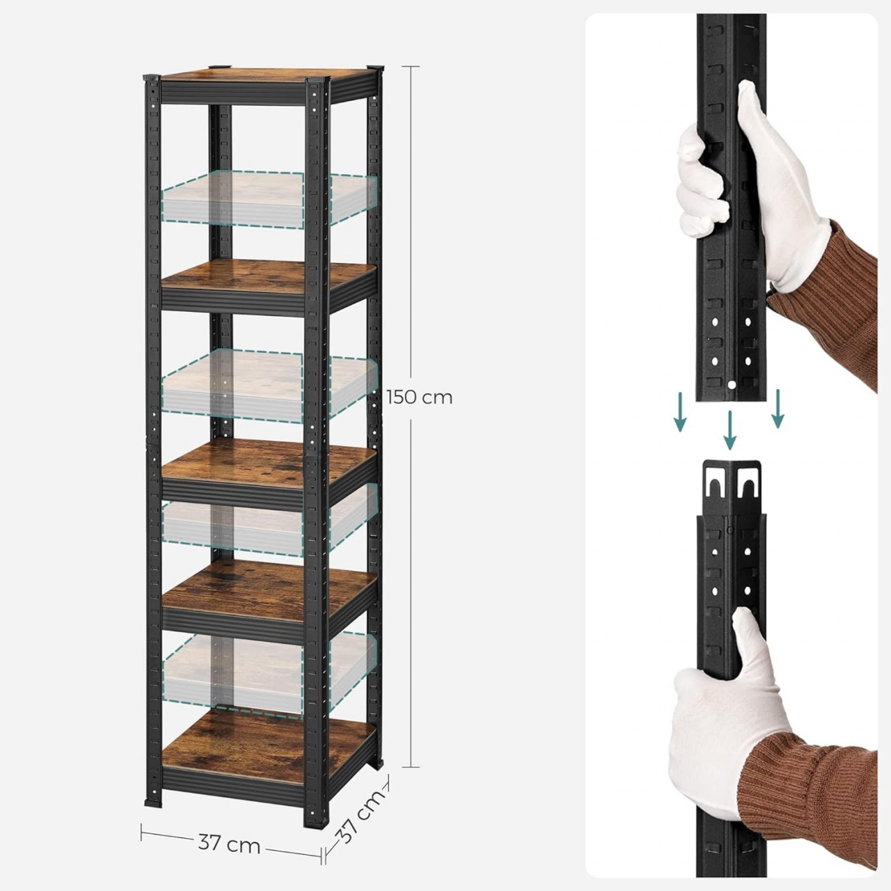 Raft metalic, Songmics, Maro-Negru, 150x37x37 cm - 3 | YEO