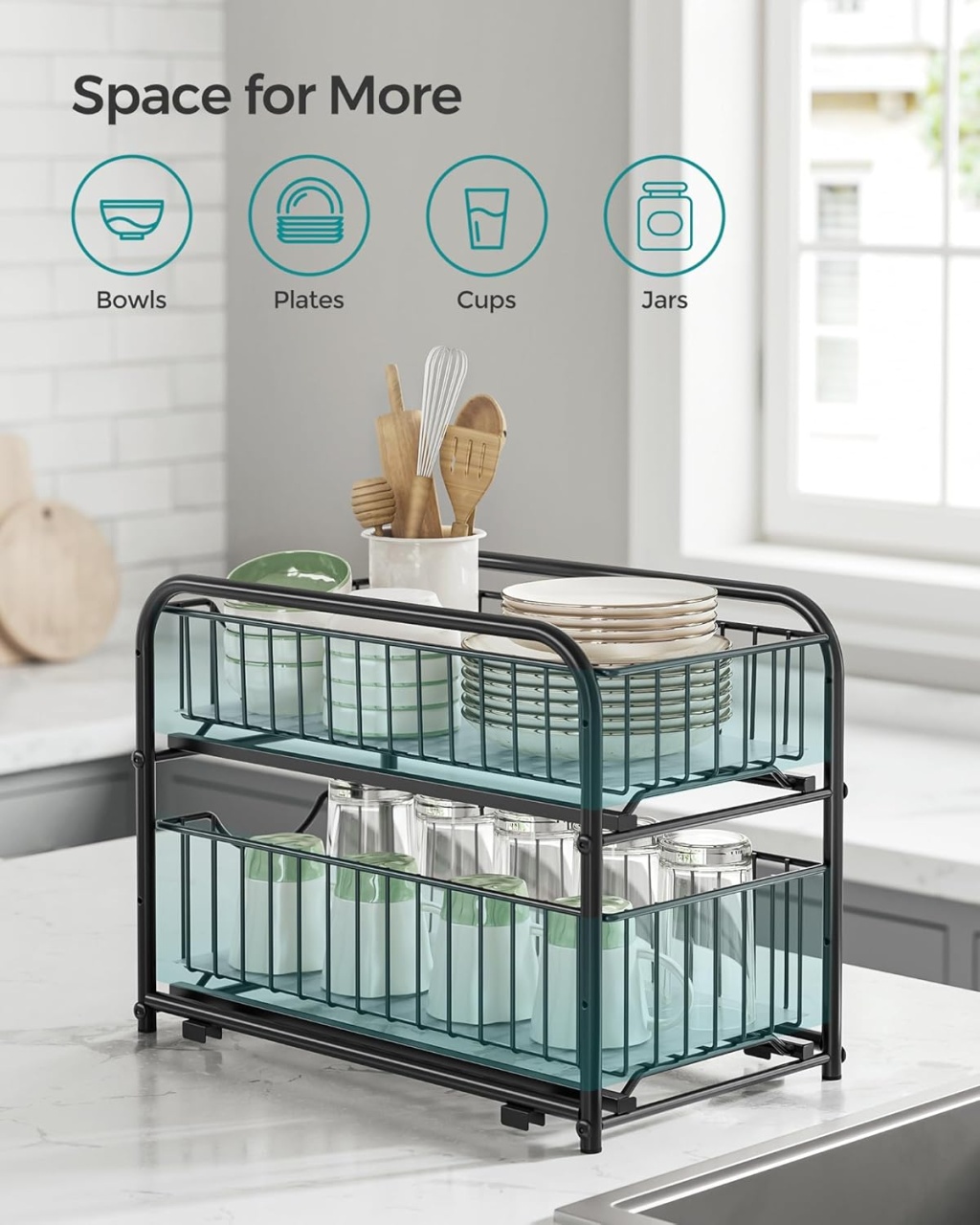 Raft organizator cu sertar Negru Songmics 36x21x31.5 cm - 2 | YEO