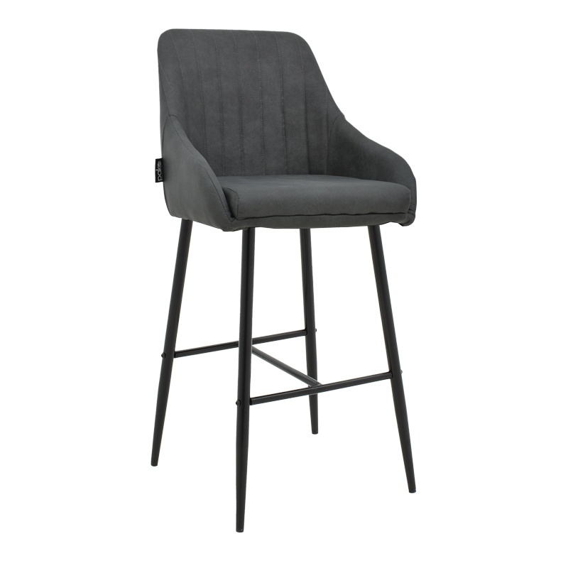 Scaun bar Patrin piele ecologica PU gri inchis picioare metalice negre 49x48x98 cm