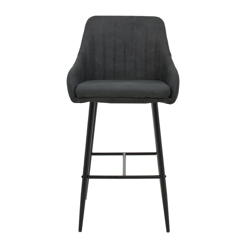 Scaun bar Patrin piele ecologica PU gri inchis picioare metalice negre 49x48x98 cm - 3 | YEO