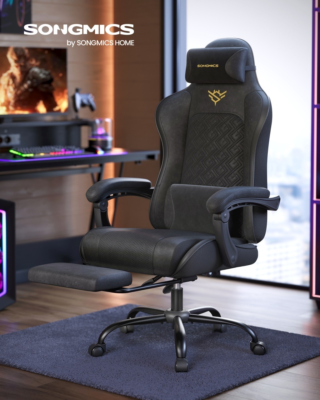 Scaun gaming Nerone Negru 70x70x133 cm