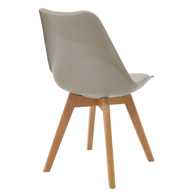 Scaun Gaston plastic - piele ecologica gri - picior culoare lemn natural 53.5x48.5x83cm - 1 | YEO