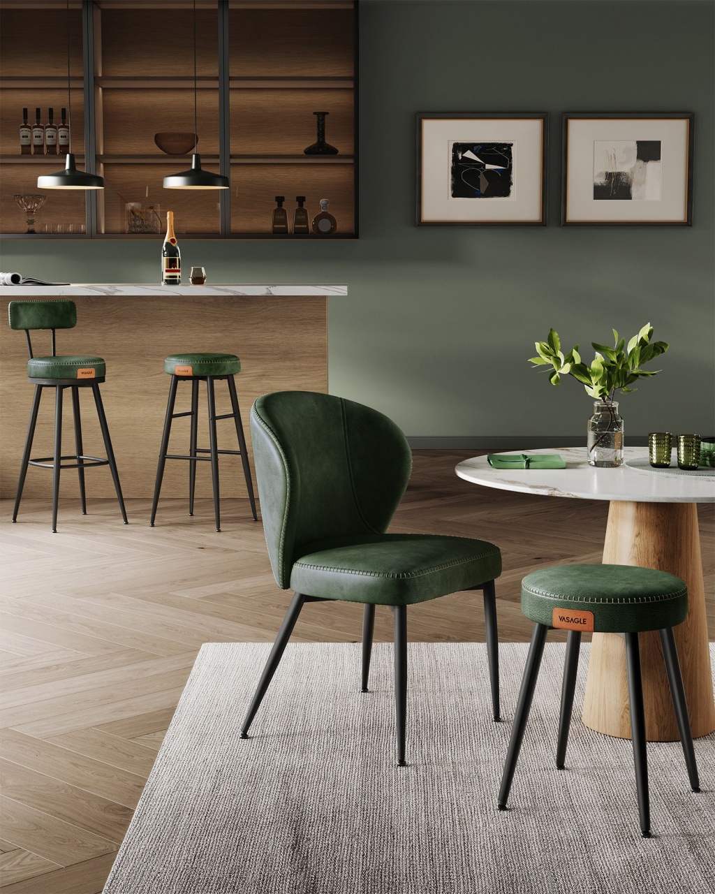 Set 2 scaune de bar Vasagle Verde 56x56x101.5 cm - 4 | YEO