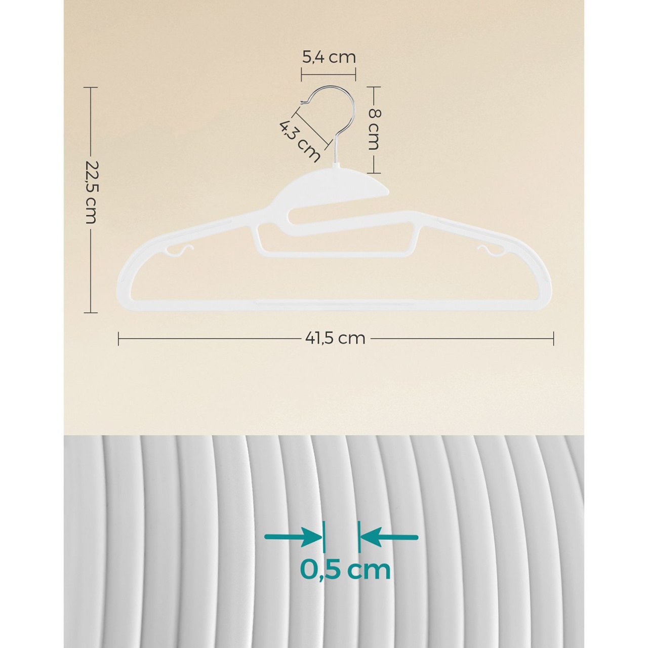 Set 20 umerase din plastic Songmics Alb 41.5x21.5x0.5 cm