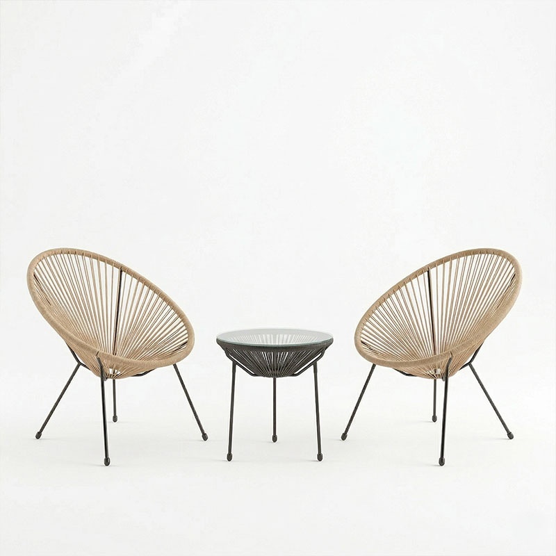Set 3 masa si scaune gradina V2, Acapulco, Negru, 50x50x52 cm