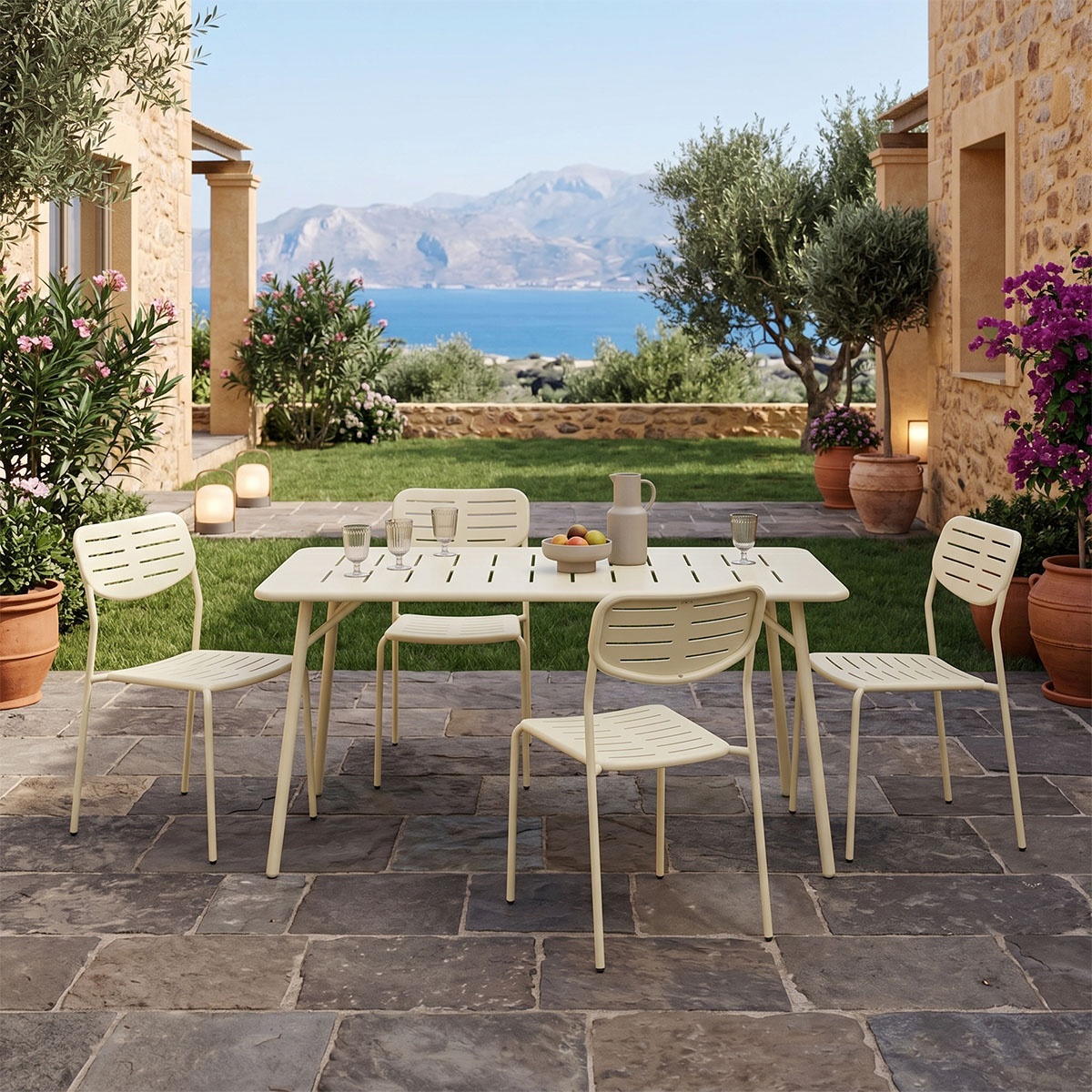 Set 5 masa si scaune gradina Moraja Deraby Crem 80x140x72 cm