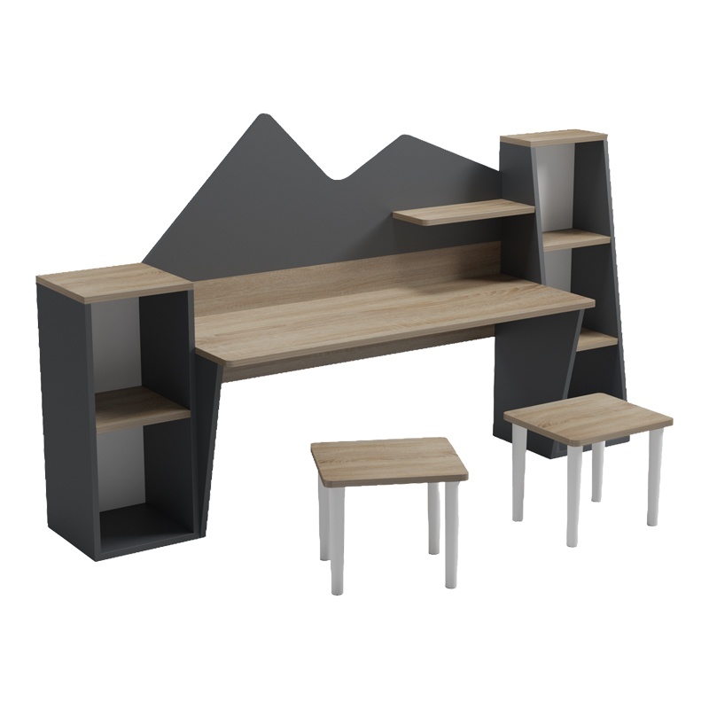 Set birou de copii cu 2 tabureti, 3 buc, Dualto, Pako, Sonoma 180x30x93.6 cm - 4