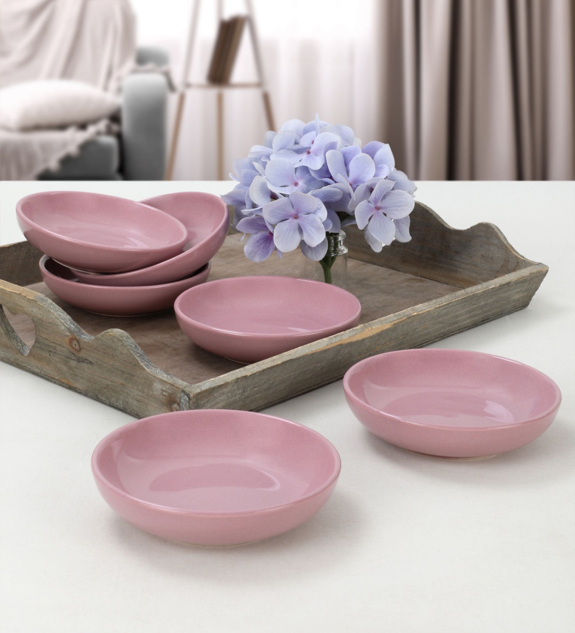 Set boluri de sos din ceramica (6 bucati) Mayd100 Roz 13x13x3.3 cm