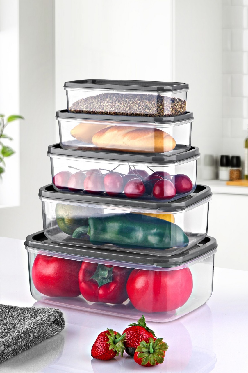 Set cutii de depozitare (5 bucati) EMBSEF05 Transparent 22.5x15x8 cm