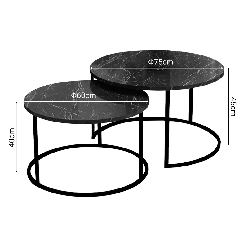 Set de 2 masute de cafea Solme marmura negru melamina metal negru 60x60x40 cm - 2 | YEO