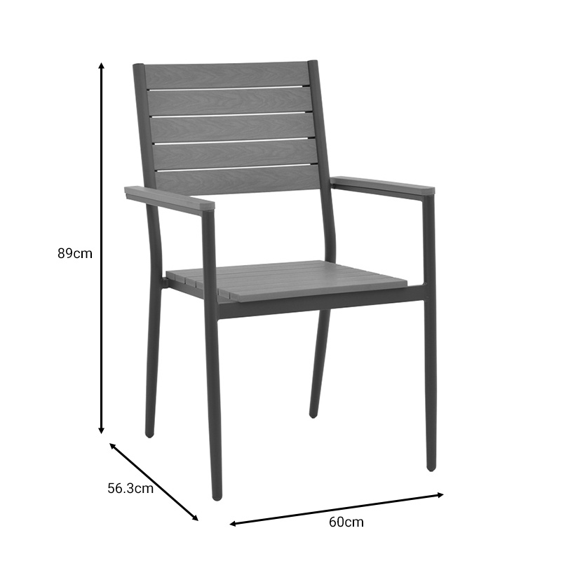 Set de 5 buc masa si scaune de gradina Nares-Vitality aluminiu antracit si placaj culoare naturala 180x90x72.5 cm