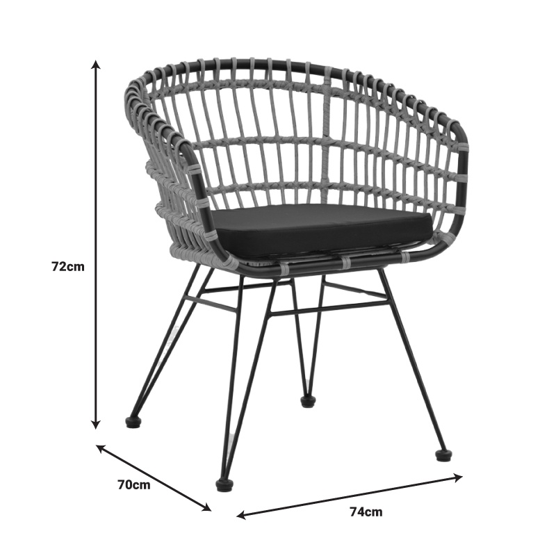 Set de 7 buc masa si scaune de gradina Naoki C ratan natural metal negru sticla 160x90x78 cm