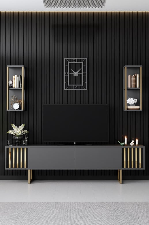 Set de mobilier pentru living Gold, Antracit- Auriu - 3 | YEO