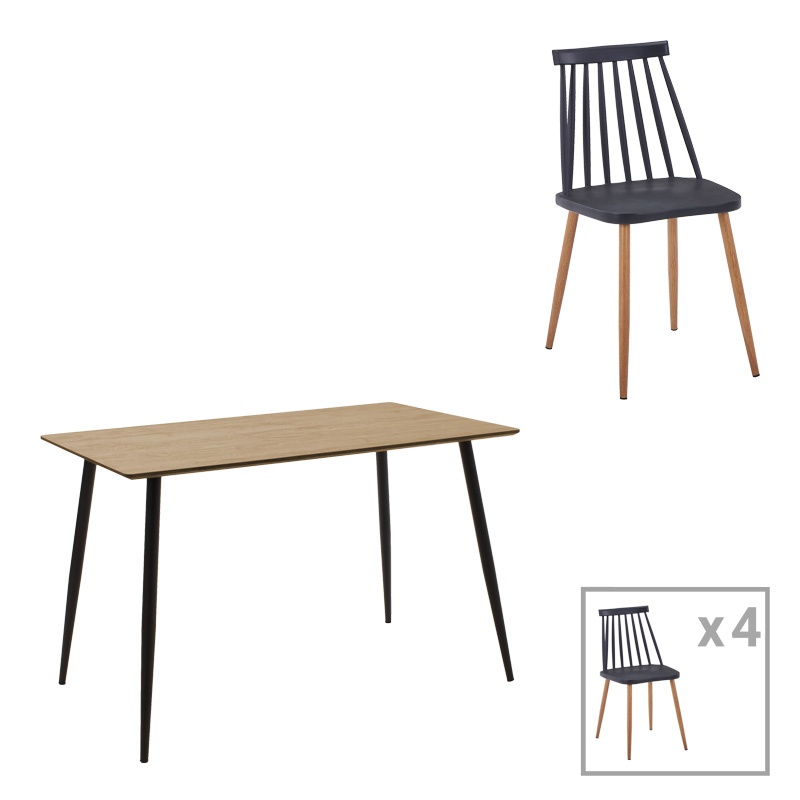 Set dining Cuba-Aurora I, Pako World, 5 piese, Sonoma-Negru, 120x70x76 cm