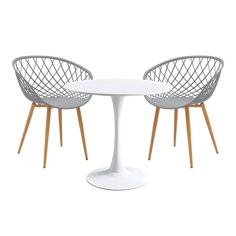 Set dining Elijah-Ezra, Pako World, Gri-Natural, 3 piese, 60x60x74 cm