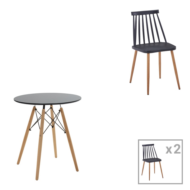 Set dining Julita-Aurora I, Pako World, 3 piese, Negru-Natural, 60x60x73 cm