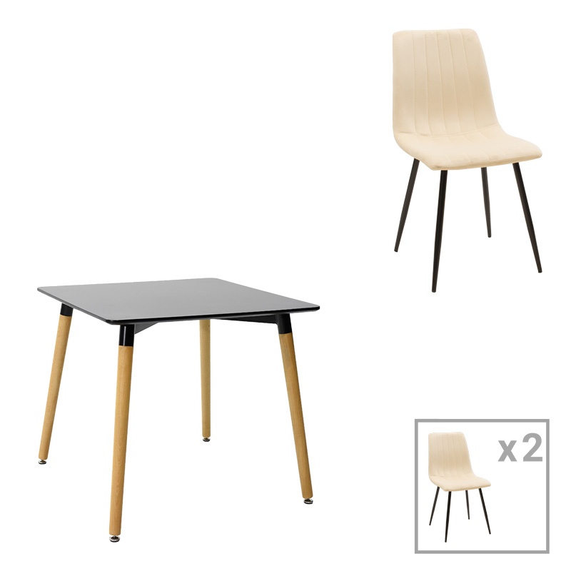 Set masa si scaune 3 piese Natali-Noor Alb 80x80x76 cm