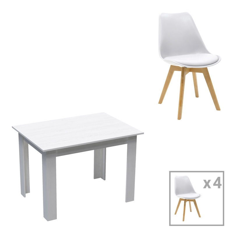 Set masa si scaune 5 piese Manka-Gaston Alb 110x80x77 cm
