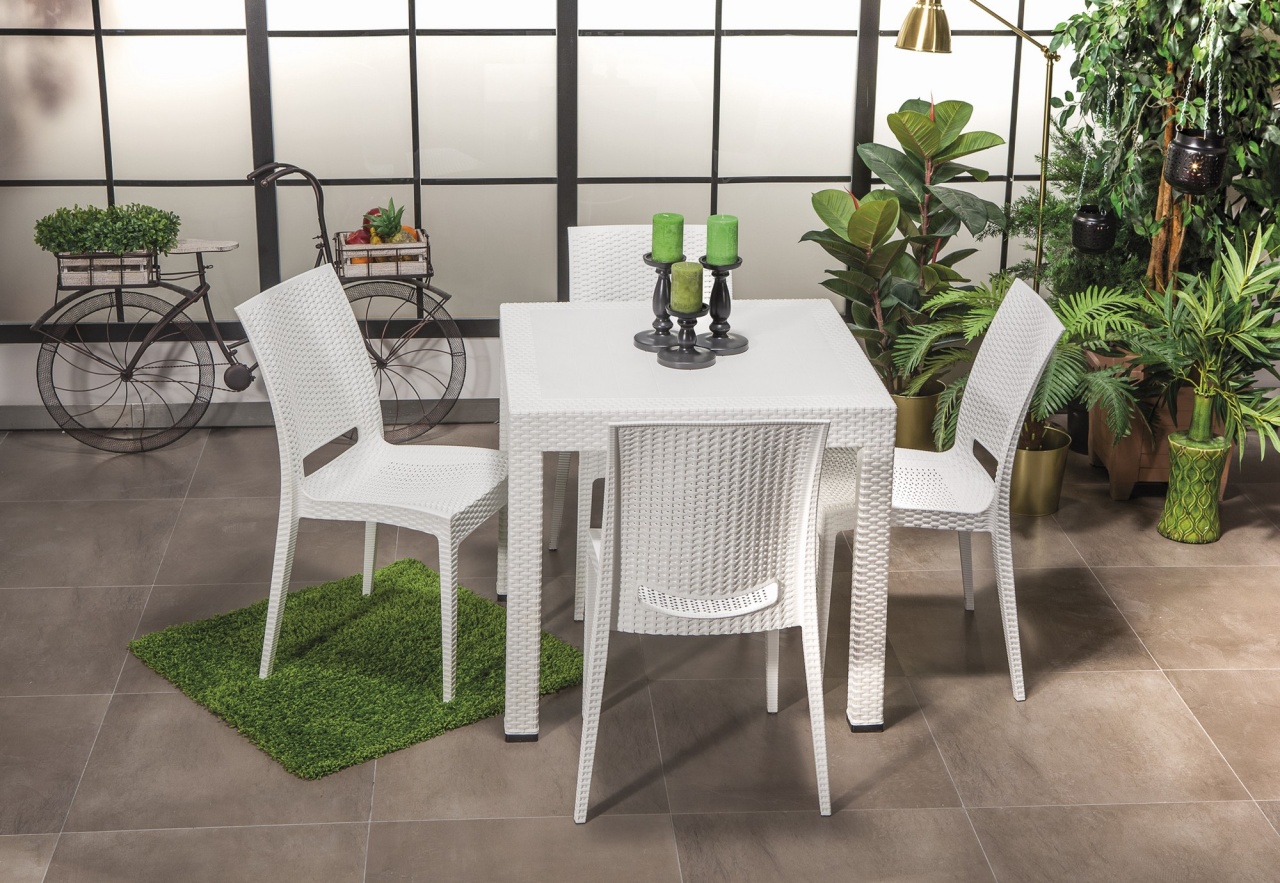 Set masa si scaune de gradina (5 piese) Rattan Alb 43x87x44 cm