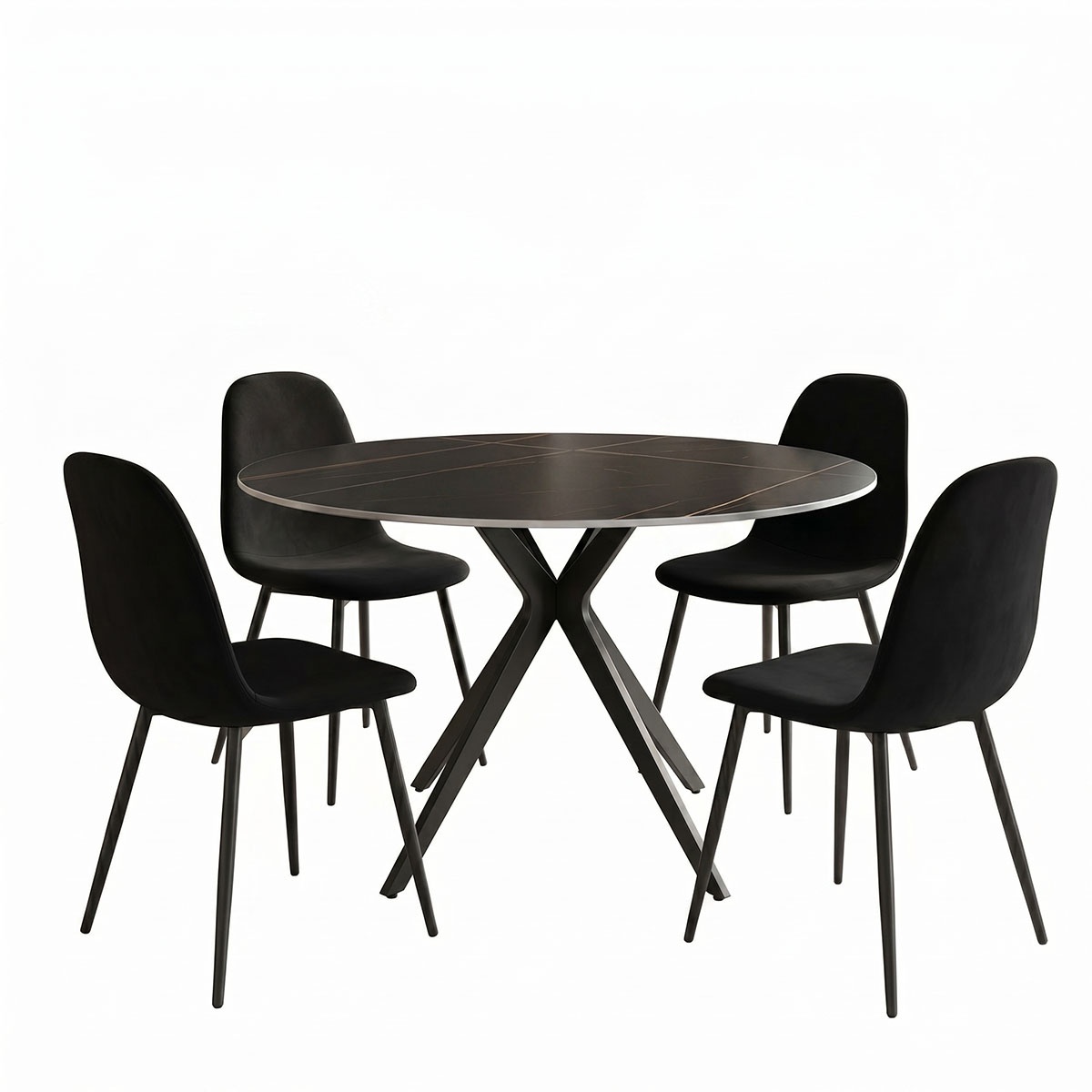 Set masa si scaune dining, 5 buc, Bella Orbital, Pako, Negru 120x120x76 cm - 2