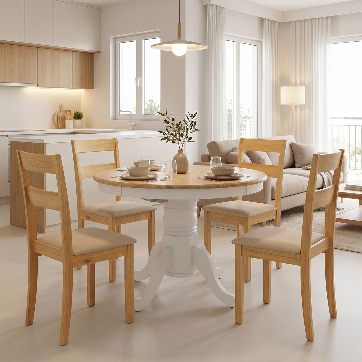 Set masa si scaune dining 5 buc Dallan Lars Pako Alb 138x100x75 cm