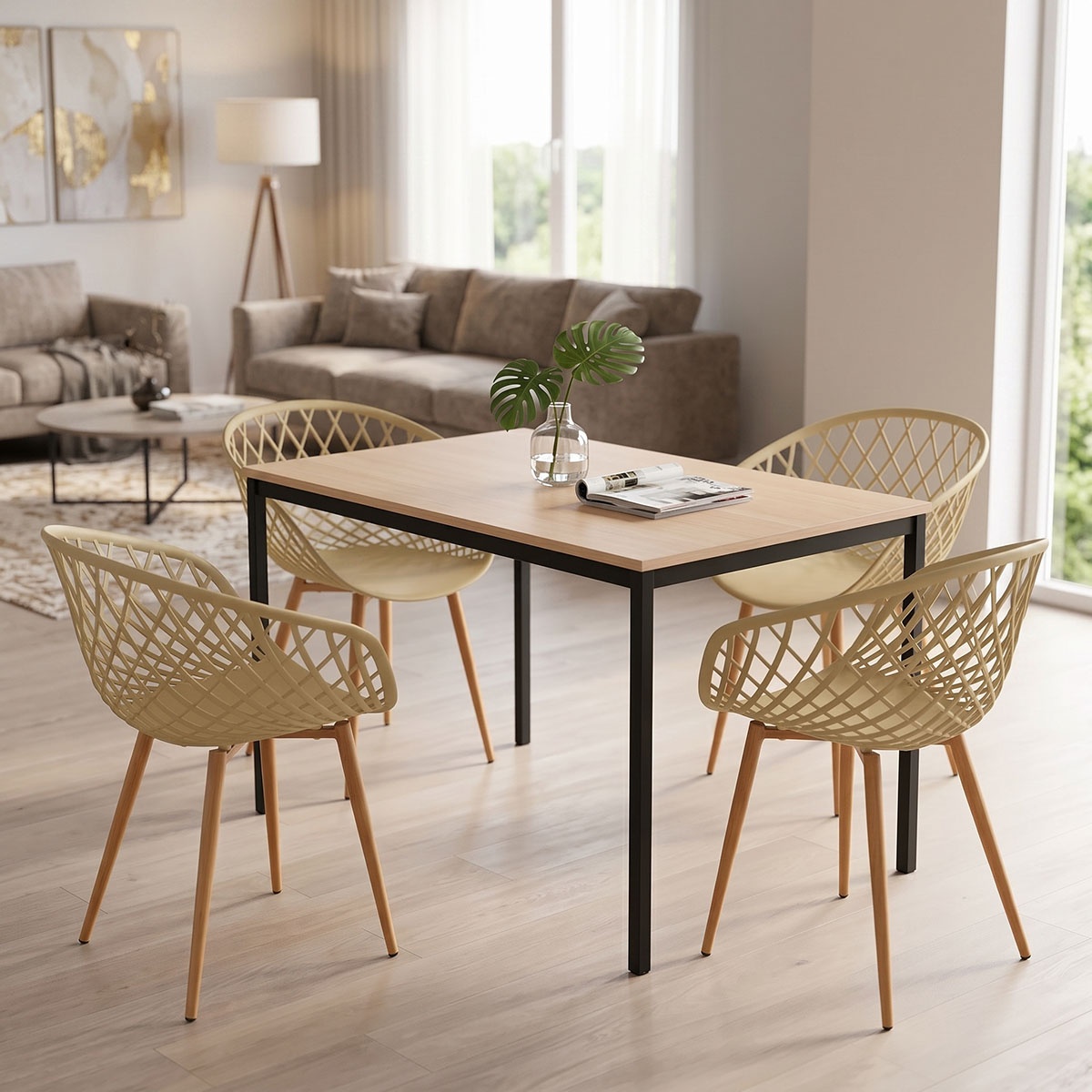 Set masa si scaune dining 5 buc Ezra Faragio Pako Negru 120x75x75 cm