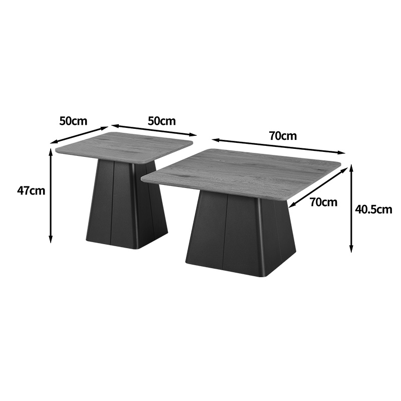 Set masute de cafea, 2 buc, Square, Pako, Negru 70x70x40.5 cm - 4
