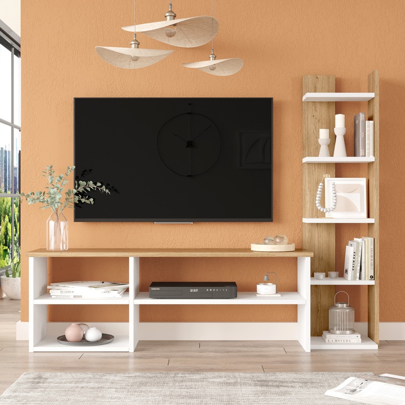 Set mobilier living Perla, Pako World, Alb-Natural, 120x29x41 cm - 2 | YEO
