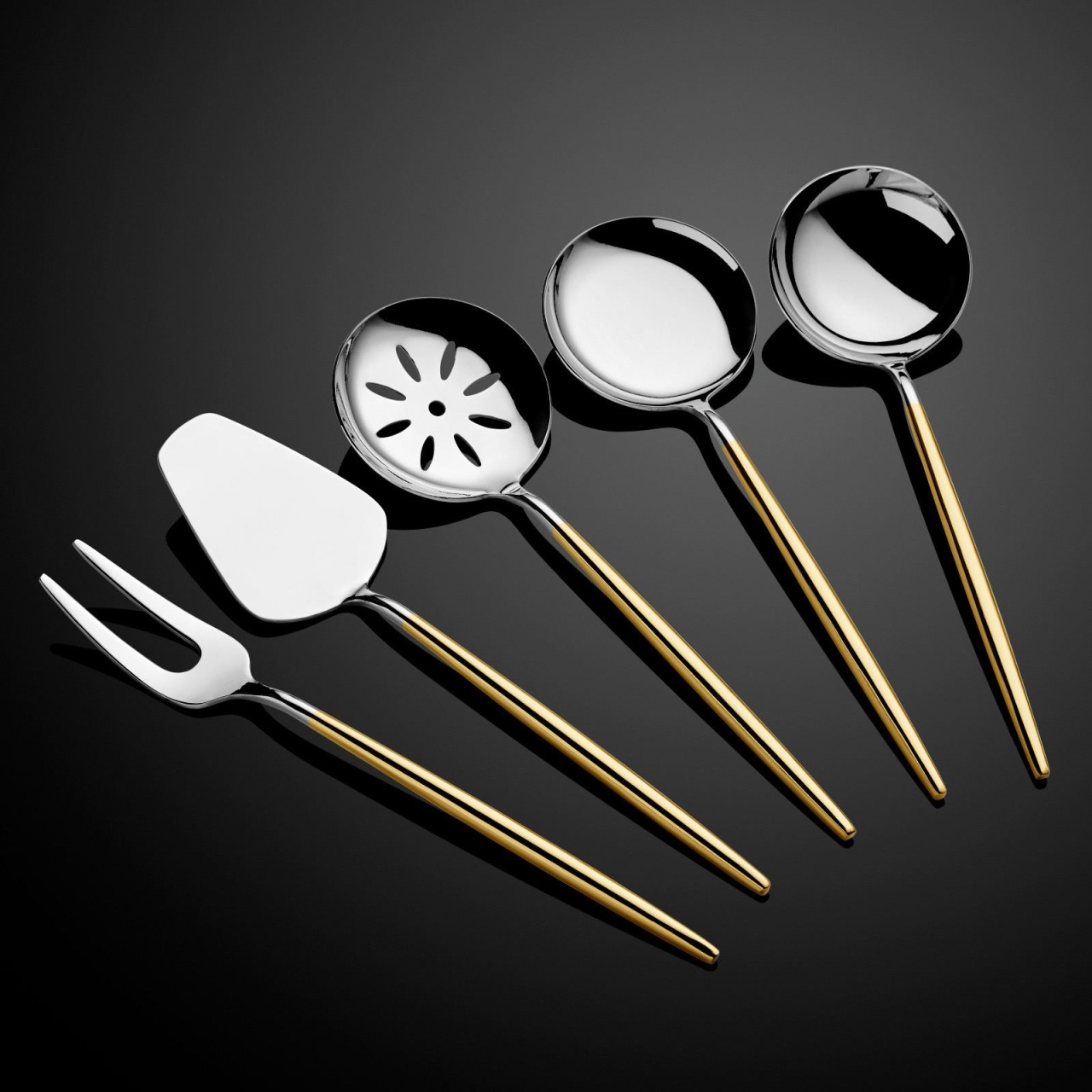 Set ustensile servire 5 bucati Almeria Auriu 23.5x23.5x4 cm