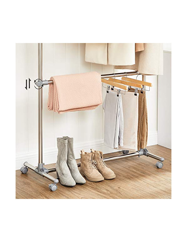 Suport pentru haine reglabil cu roti, Songmics, 2 sine, 101-163 x 49 x 113-198 cm, LLR401, Gri