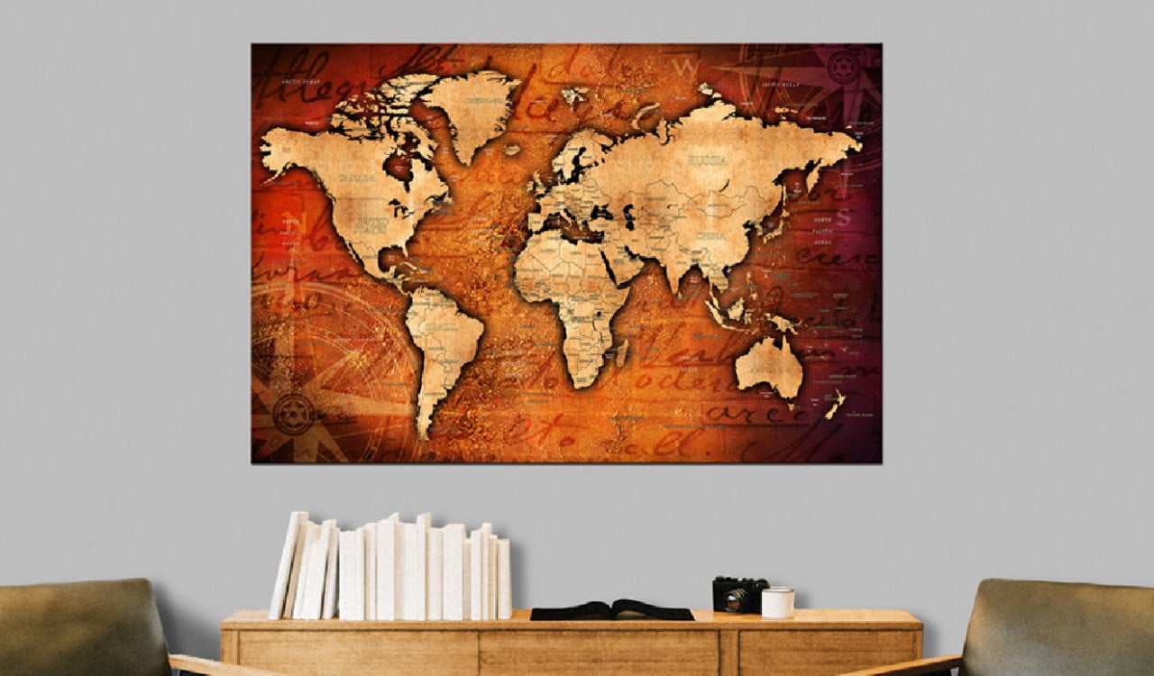 Tablou din plută - Amber World [Cork Map] 90x60 cm - 1 | YEO