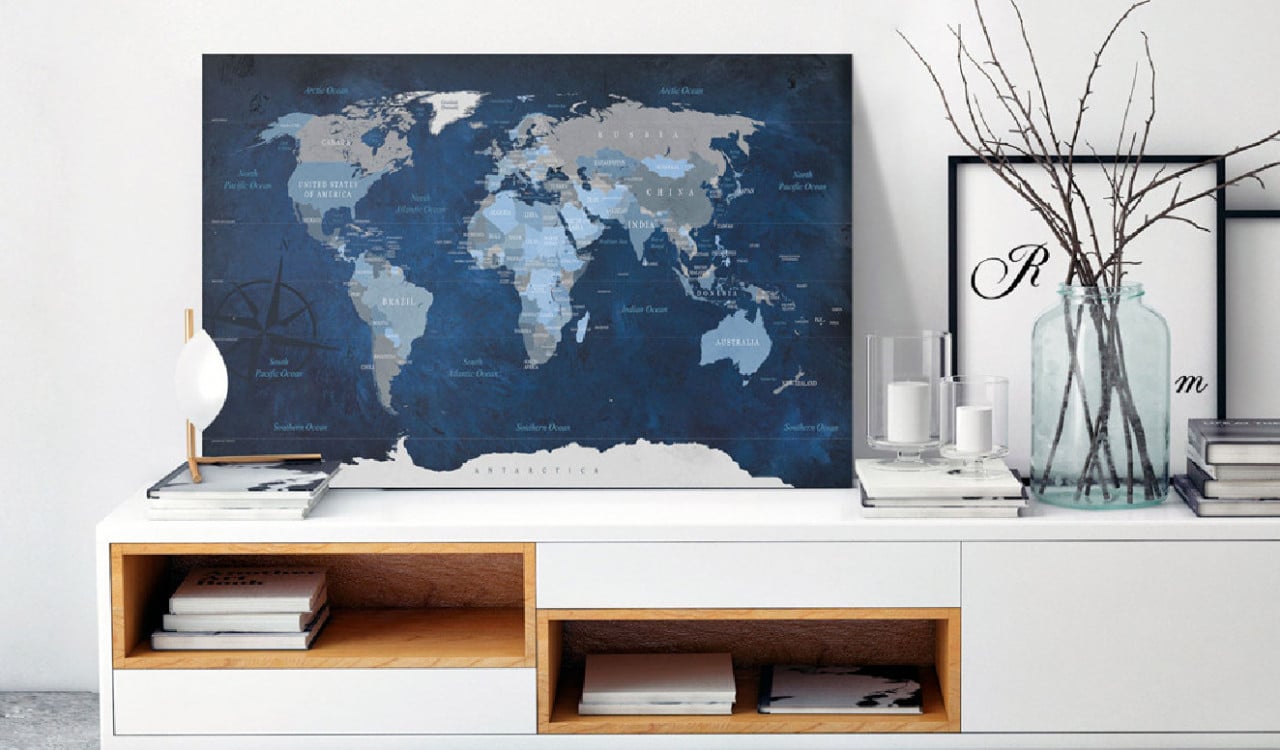 Tablou din plută - Dark Blue World [Cork Map] 90x60 cm - 1 | YEO