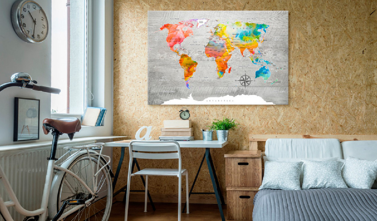 Tablou din plută - Multicolored Travels [Cork Map] 90x60 cm - 1 | YEO