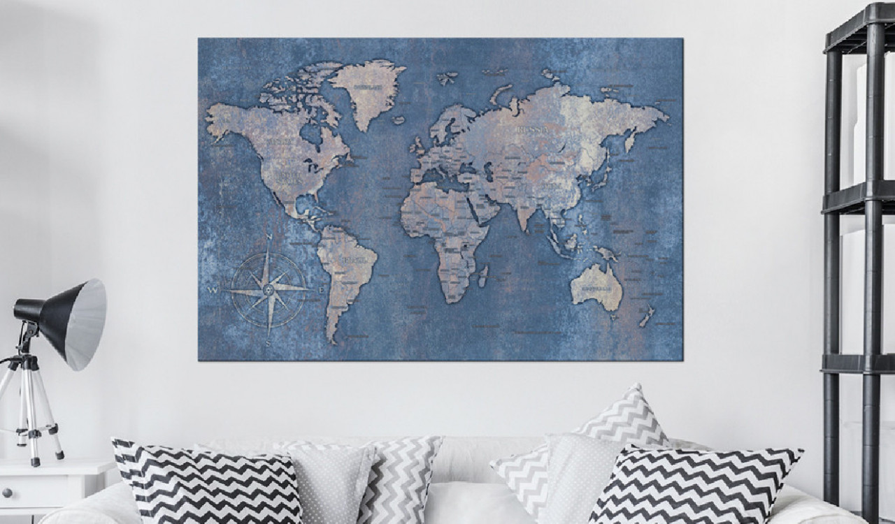 Tablou din plută - Sapphire Planet [Cork Map] 90x60 cm - 1 | YEO