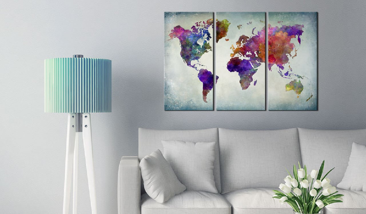 Tablou din plută - World in Colors [Cork Map] 120x80 cm - 1 | YEO