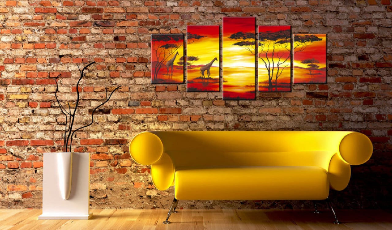 Tablou - Giraffes on the background with sunset 100x50 cm - 1 | YEO