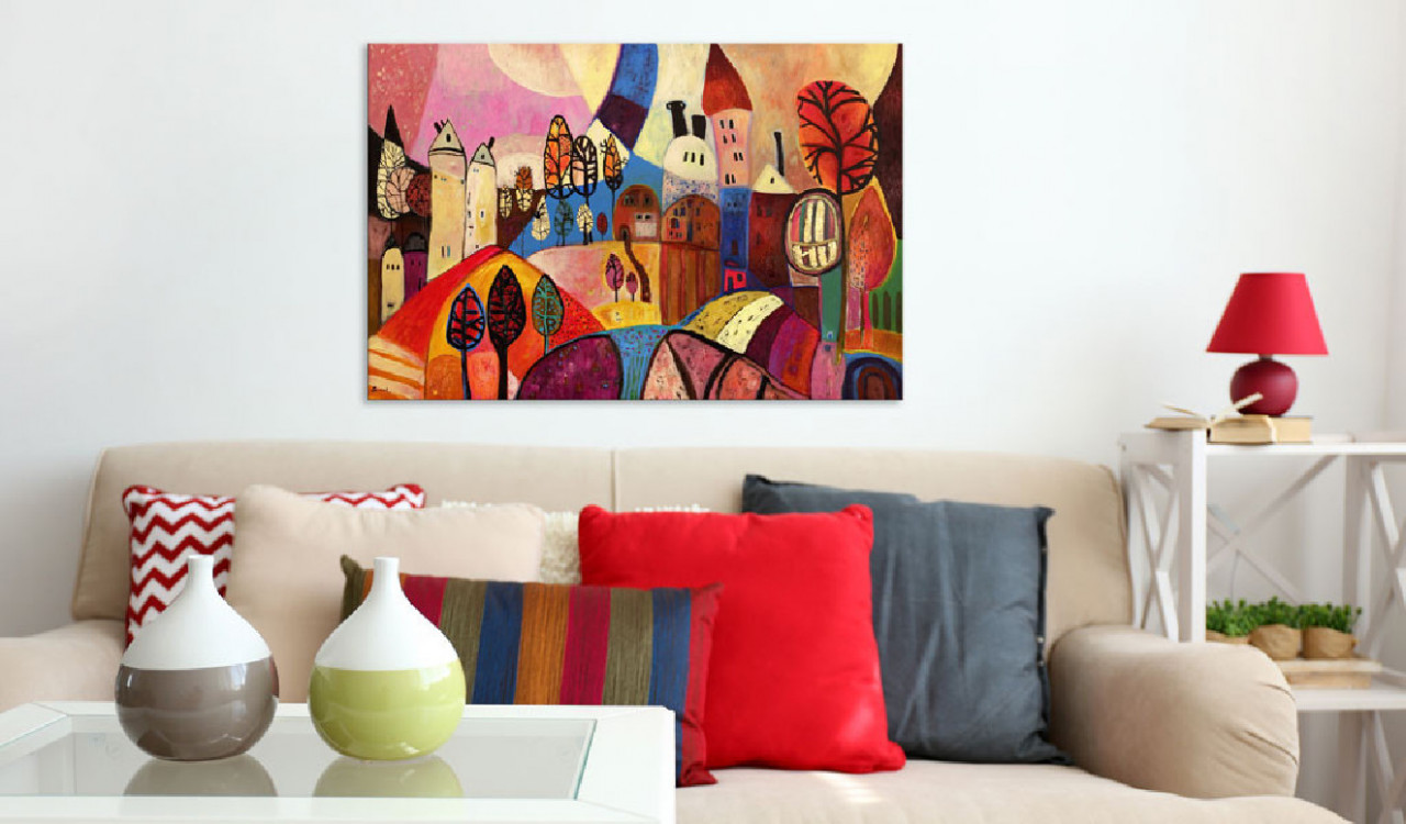 Tablou pictat manual - Colourful village 90x60 cm - 1 | YEO