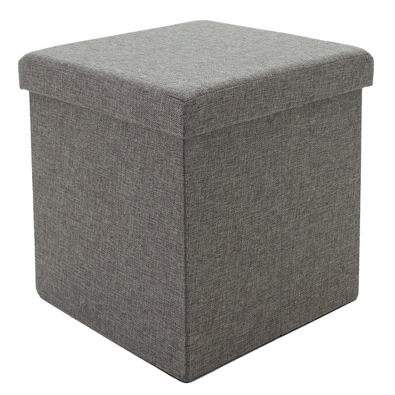 Taburet hol cufar cu spatiu de depozitare Crystal material textil gri 38x38x38cm