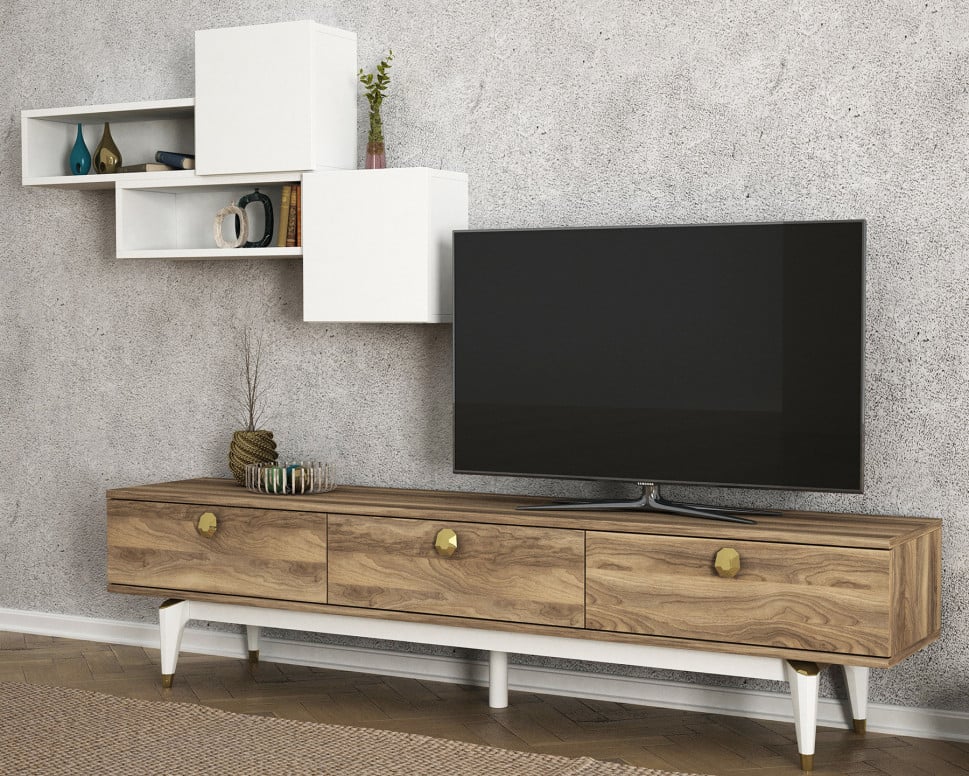 Ansamblu Comoda TV Buse Walnut-Alb - 1 | YEO