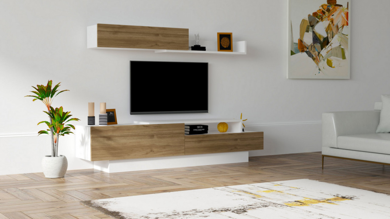 Ansamblu Comoda TV Elda Alb-Walnut