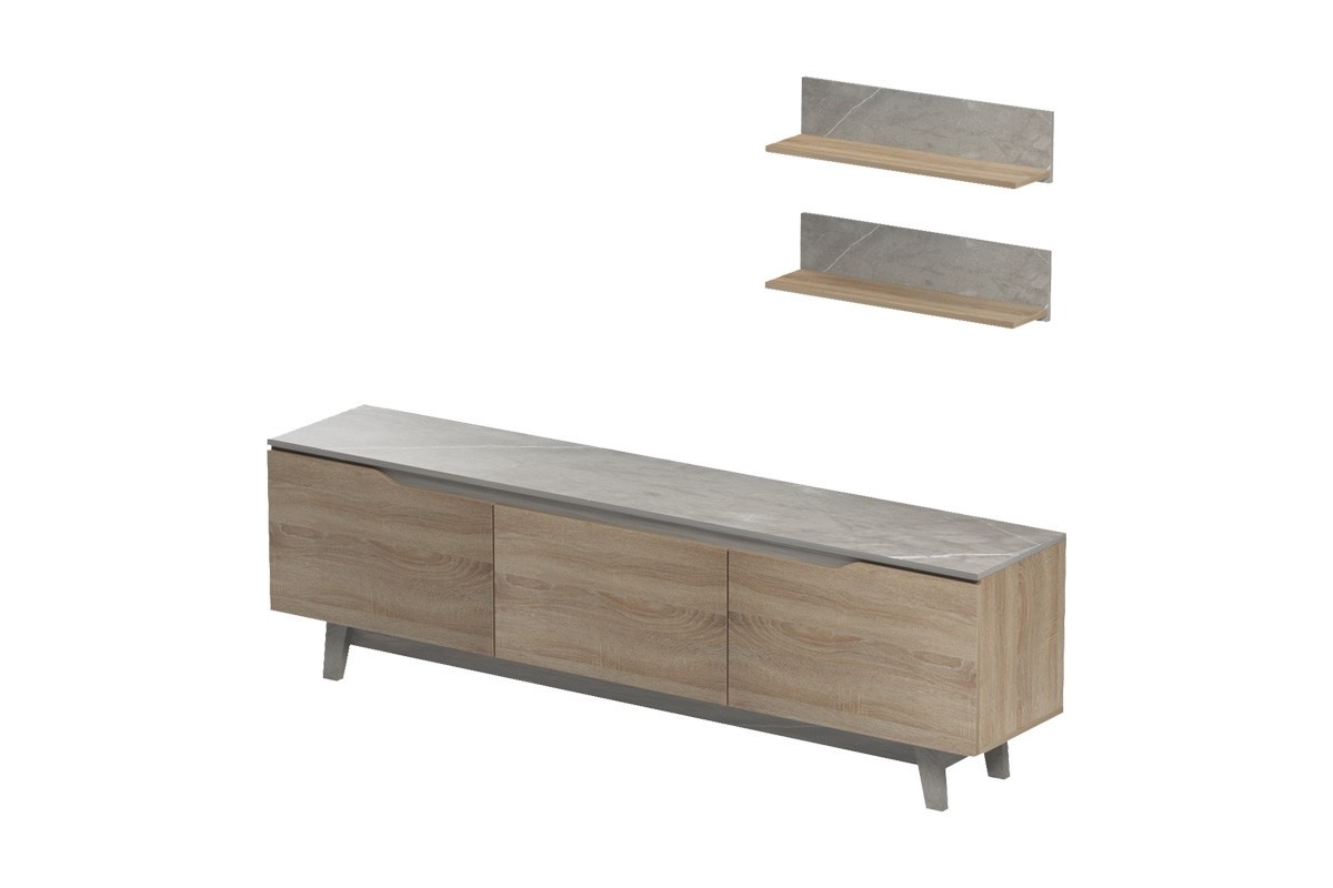 Ansamblu Comoda TV Kasia Stejar-Gri deschis180x35x48.5 cm - 1 | YEO