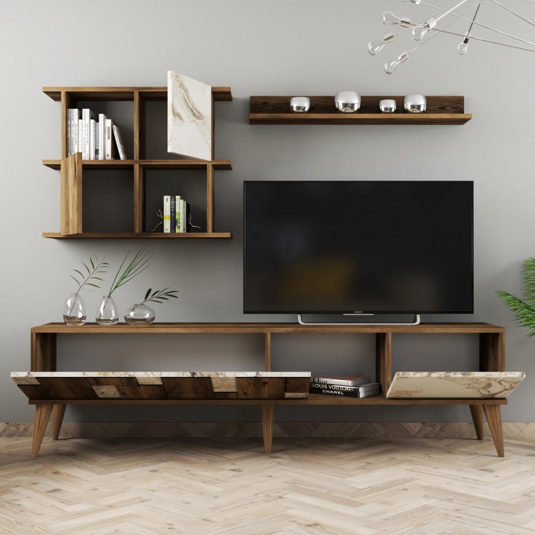 Ansamblu Comoda TV Madrid Alb-Walnut - 3 | YEO