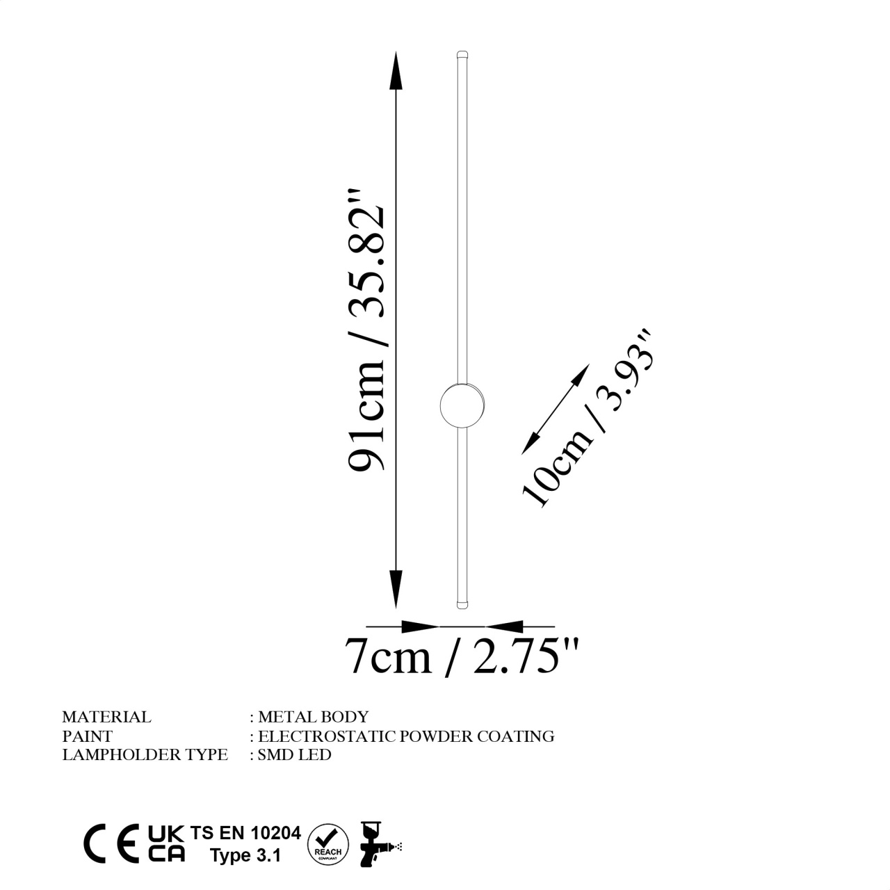 Aplica Sword Alb 91x10x7 cm