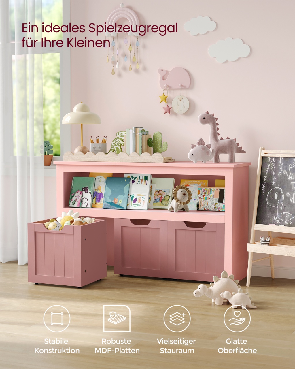 Bancuta cu spatiu depozitare si pantofar Vasagle Roz 102x30x60 cm - 3 | YEO
